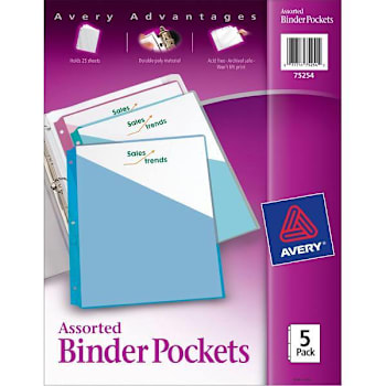 Avery Durable Letter Vinyl File Pocket 20 Sheet Capacity 3 Pockets Package Of 5