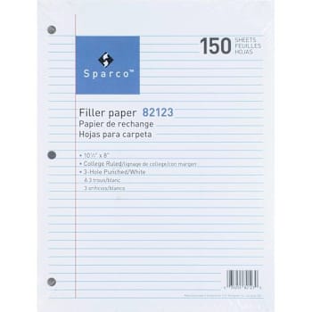 Sparco College Ruled Filler Paper 3-Hole Punched Package Of 150