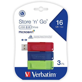 Verbatim Retractable 16gb USB 2.0 Storage Flash Drive Assort Colors Package Of 3