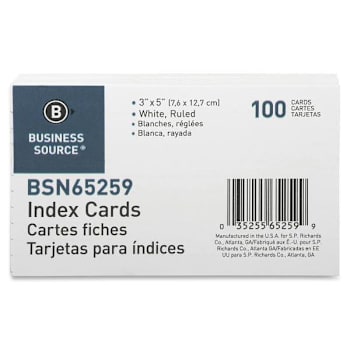 Business Source Ruled Index Cards 3"X5" White Package Of 100