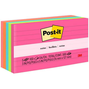 Post-It Notes Original Lined Notepads Poptimistic Color 4"X6" Package Of 5