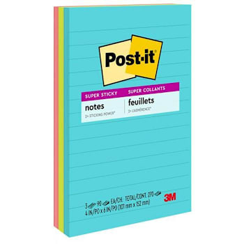 Post-It Super Sticky Notes Supernova Neons 4"X4" 3 Assorted Colors Package Of 3