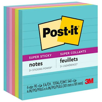 Image for Post-It Super Sticky Lined Notes Supernova Neons Color 3"X3" Package Of 6 from HD Supply
