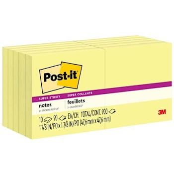 Image for Post-It Super Sticky Adhesive Notes 3"X3" Canary Yellow Package Of 10 from HD Supply