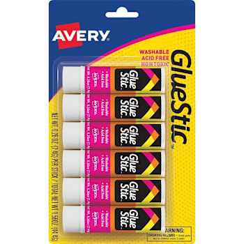Avery Washable Glue Stic 0.26 Oz Package Of 6