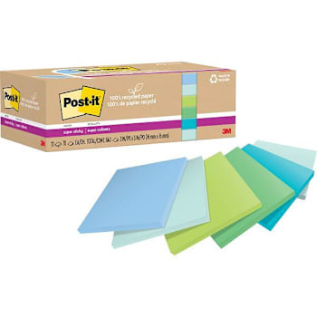 Post-It Recycled Super Sticky Notes Oasis Collection 3"X3" Package Of 12