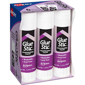 Avery Washable Glue Stic Disappearing Purple 1.27 Oz Package Of 6