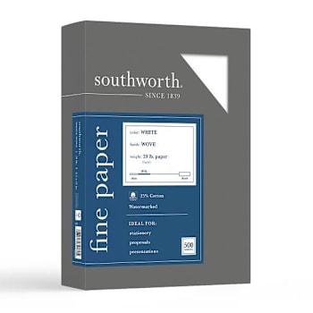 Southworth Fine Paper 8.5"X11" 20 Lb 25% Cotton Wove Finish White Package Of 500