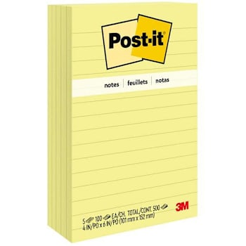 Image for Post-It Lined Notes 3"X3" Canary Yellow Package Of 5 from HD Supply