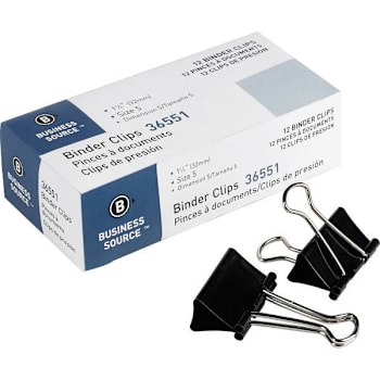 Business Source Medium Binder Clip Size 5 Black Package Of 12