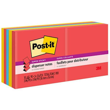 Post-It Super Sticky Dispenser Notes Playful Primaries Color 3"X3" Package Of 10