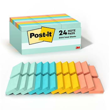 Post-It Notes Value Pack Beachside Color Collection 3"X3" Package Of 24