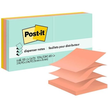 Post-It Dispenser Notes 3"X3" Assorted Colors Package Of 6