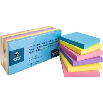 Business Source Extreme Colors Adhesive Notes 3"X3" Assorted Color Package Of 12