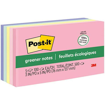 Post-It Greener Note Sweet Sprinkle Color Collection 4"X4" Recycled Package Of 5