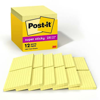 Image for Post-It Super Sticky Lined Notes Cabinet Pack 3"X3" Canary Yellow Package Of 12 from HD Supply