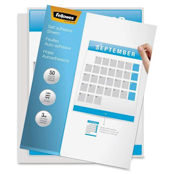 Fellowes Self-Adhesive Letter Size Laminate Sheets 9.25"X12" 3 Mil Package Of 50