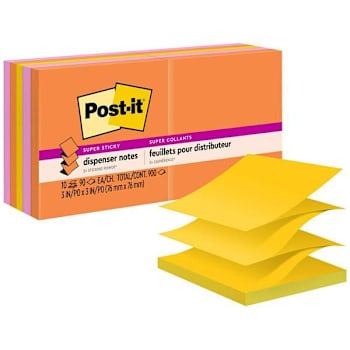 Post-It Super Sticky Dispenser Notes Energy Boost Color 3"X3" Package Of 10