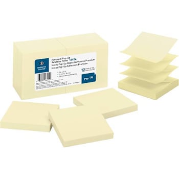 Business Source Reposition Pop-Up Adhesive Notes 3"X3" Yellow Package Of 12
