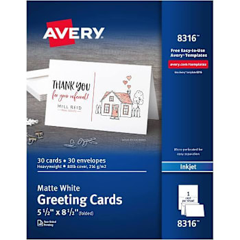 Image for Avery Half-Fold Greeting Cards 5.5"X8.5" White Package Of 30 from HD Supply