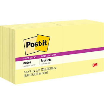 Post-It Super Sticky Dispenser Notes 3"X3" Canary Yellow Package Of 12