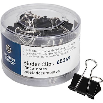 Business Source Assorted Binder Clips Small And Medium Black Package Of 60
