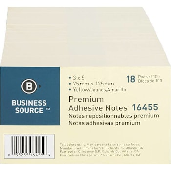 Image for Business Source Repositionable Notes 3"X3" Yellow Package Of 18 from HD Supply