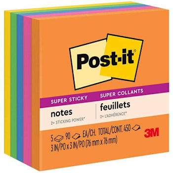 Post-It Super Sticky Notes Energy Boost Color Collection 3"X3" Package Of 5