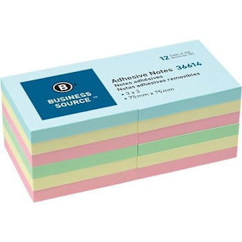 Image for Business Source Adhesive Notes 3"X3" Assorted Pastel Colors Package Of 12 from HD Supply