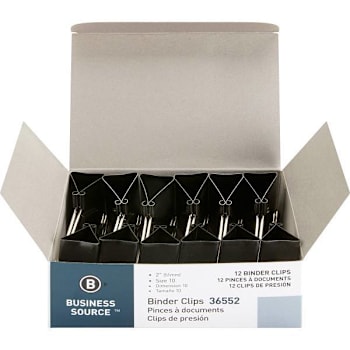 Business Source Jumbo Binder Clip Size 10 Black Package Of 12
