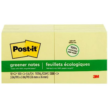 Image for Post-It Greener Notes 1.5"X2" Recycled Canary Yellow Package Of 24 from HD Supply