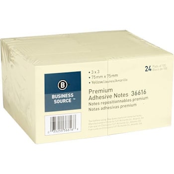 Business Source Repostionable Adhesive Notes 3"X3" Yellow Package Of 24