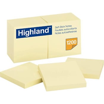Highland Self-Sticking Notepads 3"X3" Yellow Package Of 12
