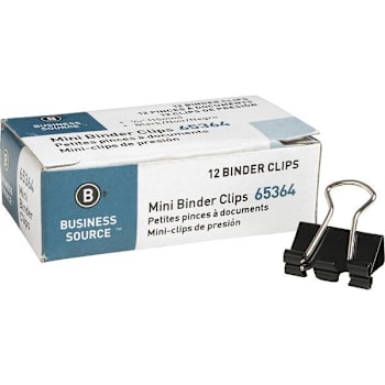 Business Source Mini Binder Clip Black Package Of 12