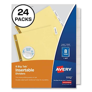 Image for Avery Insertable Big 8 Tab Dividers Double-Sided 11x8.5 Buff Clear Package Of 24 from HD Supply