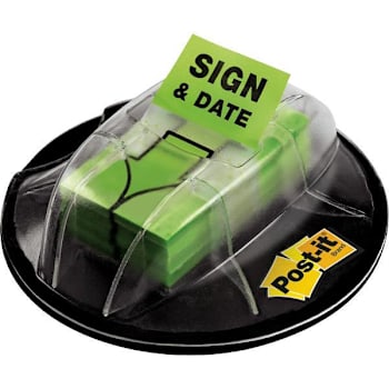 Post-It Sign&date Flags W/Desk Grip Dispenser 1x1.75 Bright Green Package Of 200