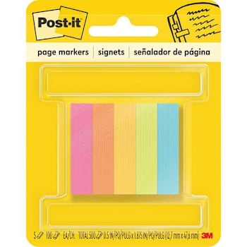 Post-It Page Markers 0.5" X 2" Assorted Colors Package Of 500
