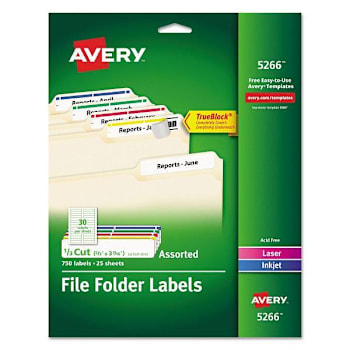Image for Avery Perm Trueblock Folder Label-Sure Feed Tech 0.66x3.44 White Package Of 25 from HD Supply