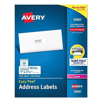 Avery Peel White Addres Label-Sure Feed Tech Laser Printer 1x2.63 Package Of 250