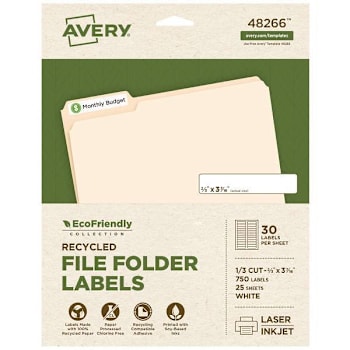 Avery Ecofriendly Permanent File Folder Labels 0.66x3.44 White Package Of 25