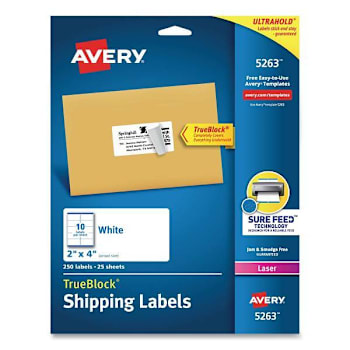 Avery Shipping Labels W/ Trueblock Tech Laser Printers 2x4 White Package Of 25
