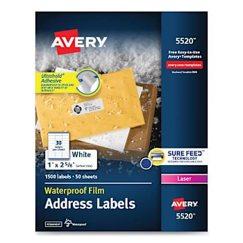 Image for Avery Waterproof Labels-Trueblock/S Feed Lasr Printr 1x2.63 White Package Of 50 from HD Supply