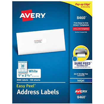 Avery Peel White Address Labels-Sure Feed Tech Inkjet Printers Package Of 100