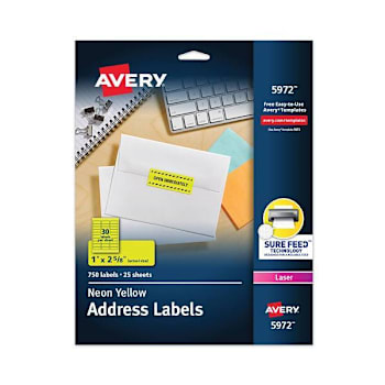 Image for Avery High-Visibility Permanent Laser ID Labels 1x2.63 Neon Yellow Package Of 25 from HD Supply