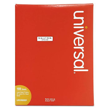 Universal White Labels Inkjet/Laser Printers 0.5x1.75 Package Of 100