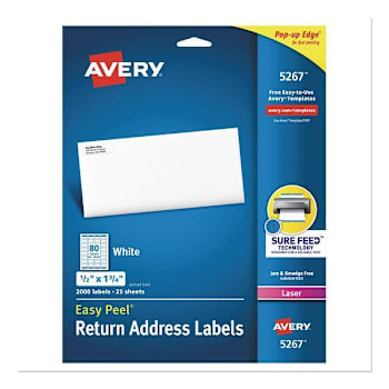 Avery Peel White Addres Label-Sure Feed Tech Laser Printer .5x1.75 Package Of 25