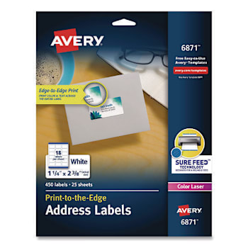 Avery Vibrant Laser Color-Print Labels W/Sure Feed 1.25x2.38 White Package Of 25