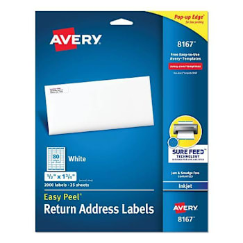 Avery Peel White Addres Label-Sure Feed Tech Inkjet Printr .5x1.75 Package Of 25