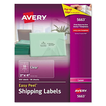 Avery Matte Clear Peel Mail Label-Sure Feed Tech Laser Printer 2x4 Package Of 50