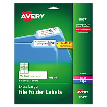 Avery XL Trueblock Folder Labels-Sure Feed Tech .94x3.44 White Package Of 25